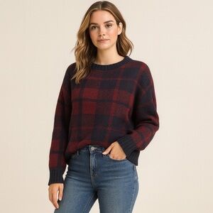 Aqua Women’s Red Plaid Check Crewneck Knitted Sweater - Small